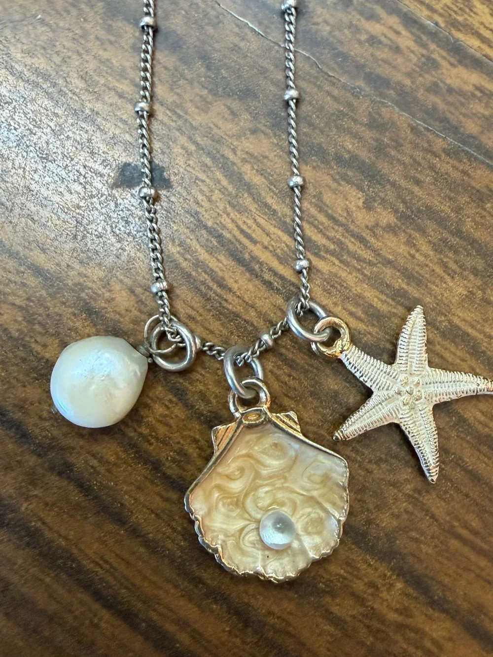 Brighton Seashell & Starfish Charm Necklace with Pearl Accent - Silver Tone - Picture 2 of 4